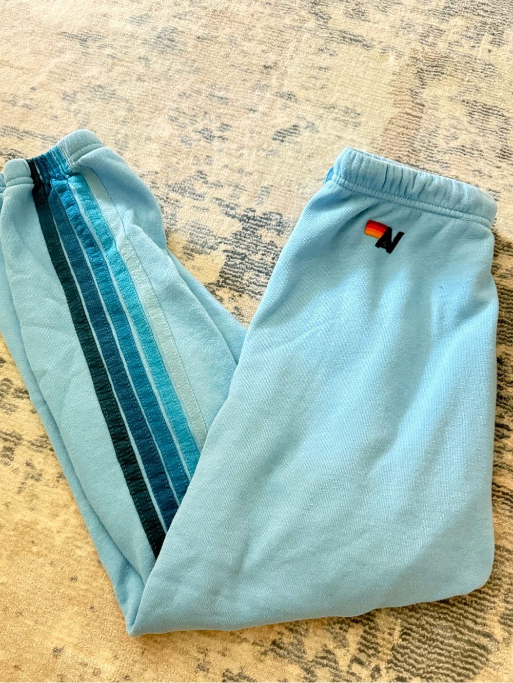Light Blue Sweatpants with blue Rainbow Accent